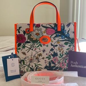 Gucci Neon Orange Flora Tote Medium